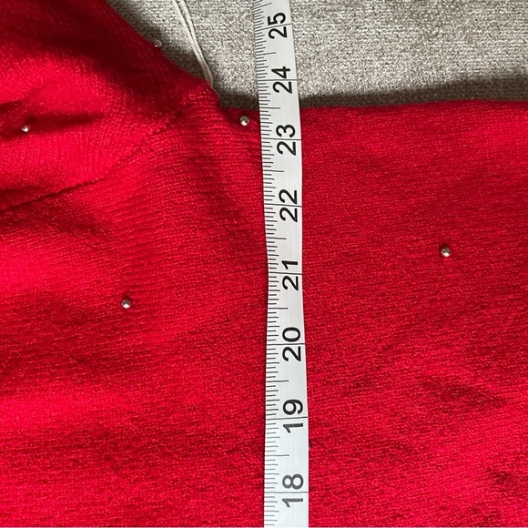 NWT DEX Cherry Red Super Soft Silver Ball Embellished Pullover Crew Neck Sweater - Picture 8 of 10